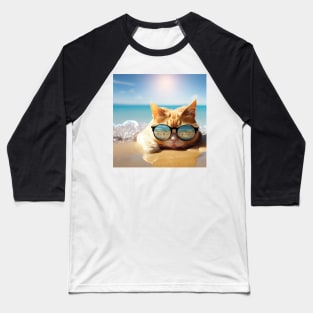 Cat chilling at the beach. Art Cat Baseball T-Shirt